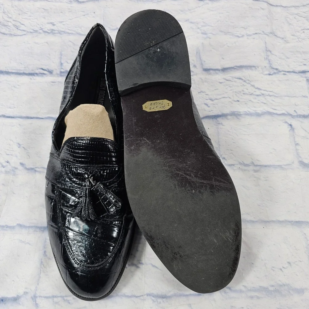 Stacy Adams Loafers Mens 10.5 Black Genuine Snake Leather Tassel Croc Embossed
